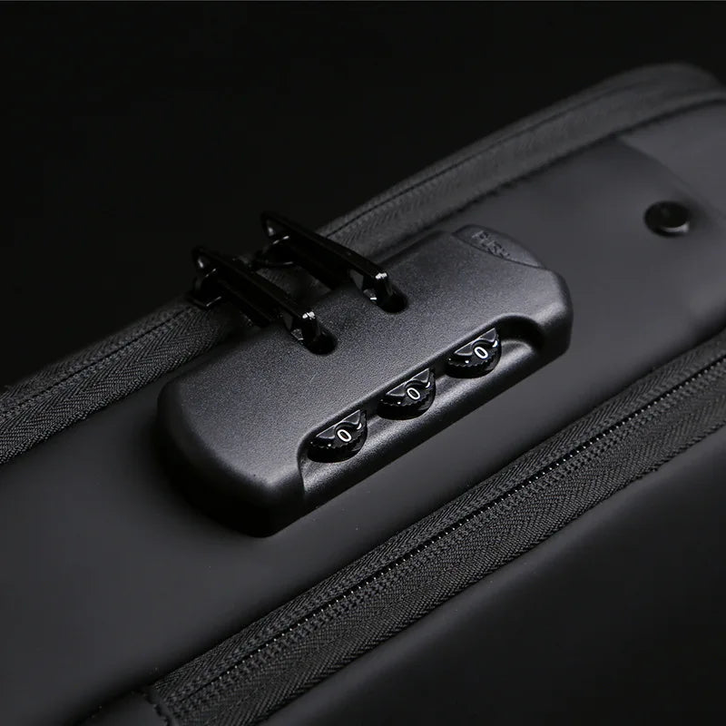 Mochila Slim Safe USB – Anti-Furto com Senha e Porta de Carregamento